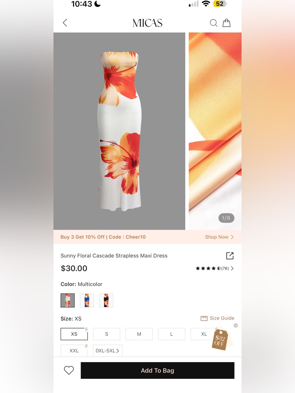 Sunny Floral Cascade Strapless Maxi Dress - White & Orange Floral